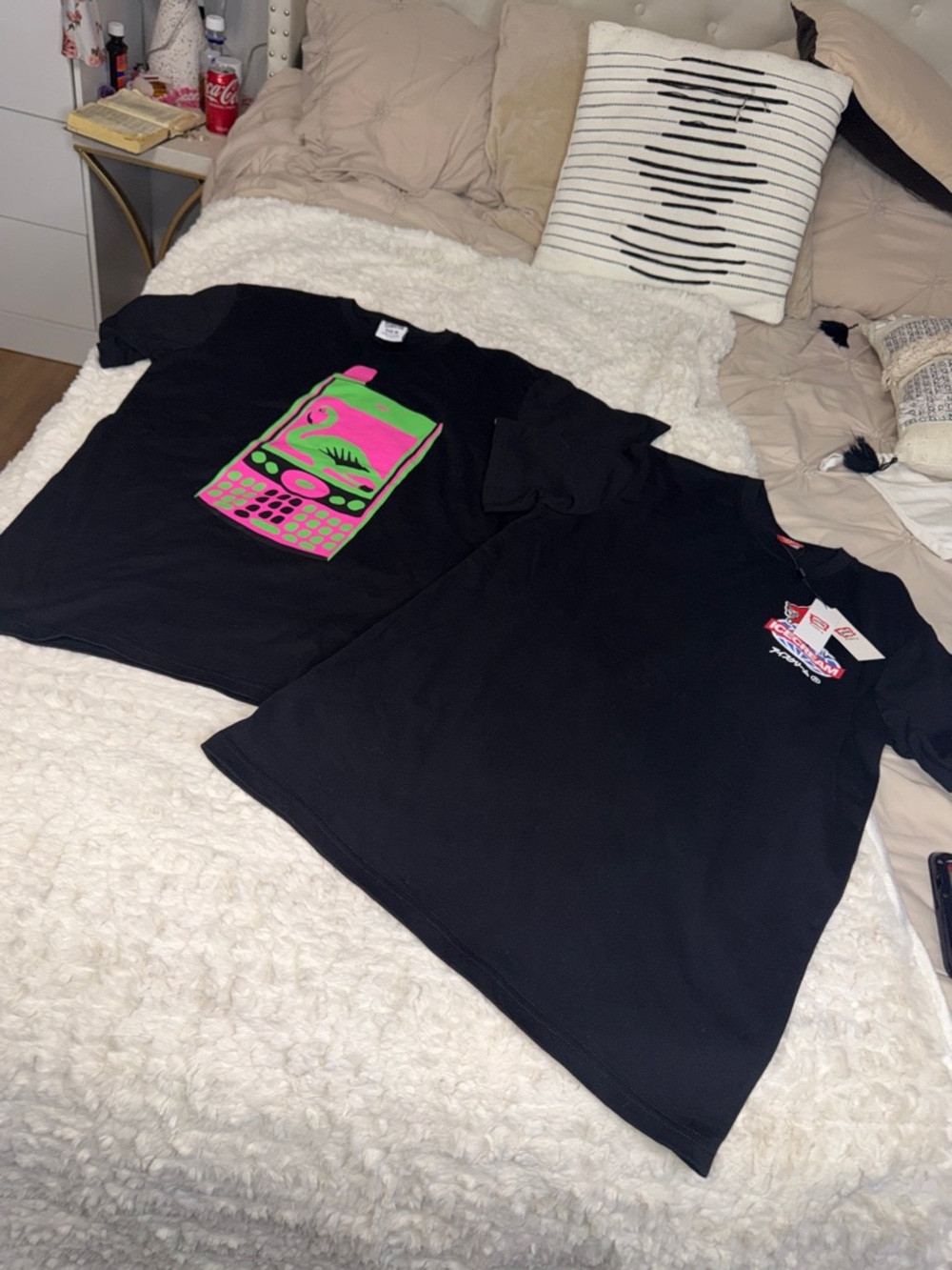 Black Kids Graphic Tee with Pink & Green Phone Design
